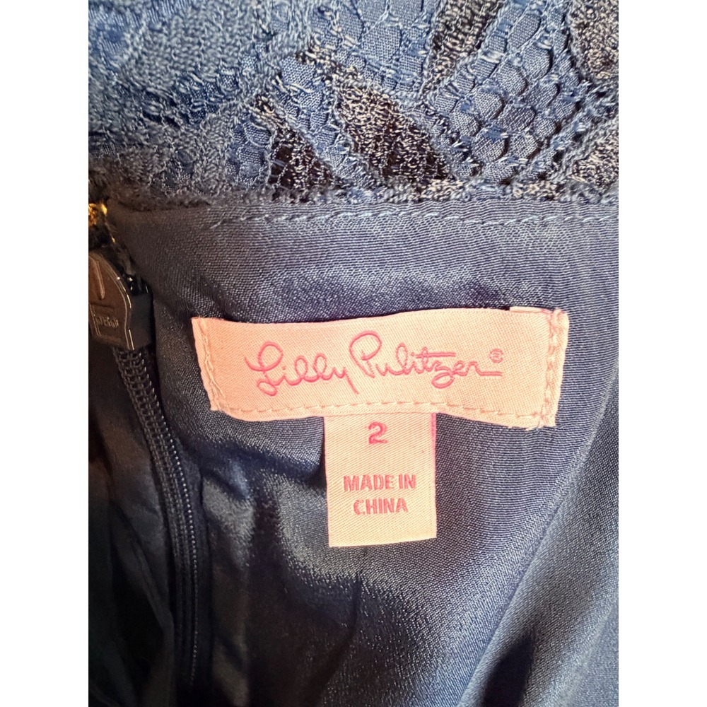 Lilly Pulitzer Navy Blue Lace Halter Tie Dress 2 Preppy Coastal Wedding Guest - Picture 8 of 11
